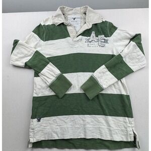VTG American Eagle Outfitter‎ The Eagle Rugby Shirt Sz M Green White Long Sleeve